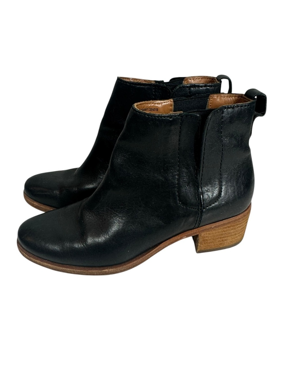 KORK-EASE Women's 7 Black Leather Ankle Booties with Stacked Wood Heel